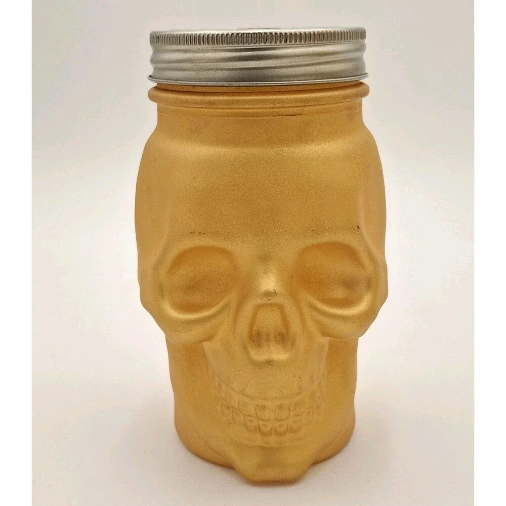 Skull Gold Glass Sipper Cup Mug 16 Oz NO Straw